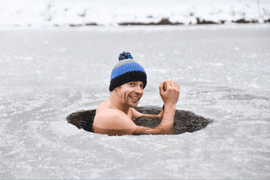 man in ice bath